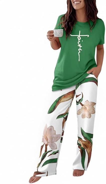 CHICME Womens Pajamas Sets 2 Piece Short Sleeve Lounge Set Printed Loose Pants Pj Sets Loungewear... | Amazon (US)