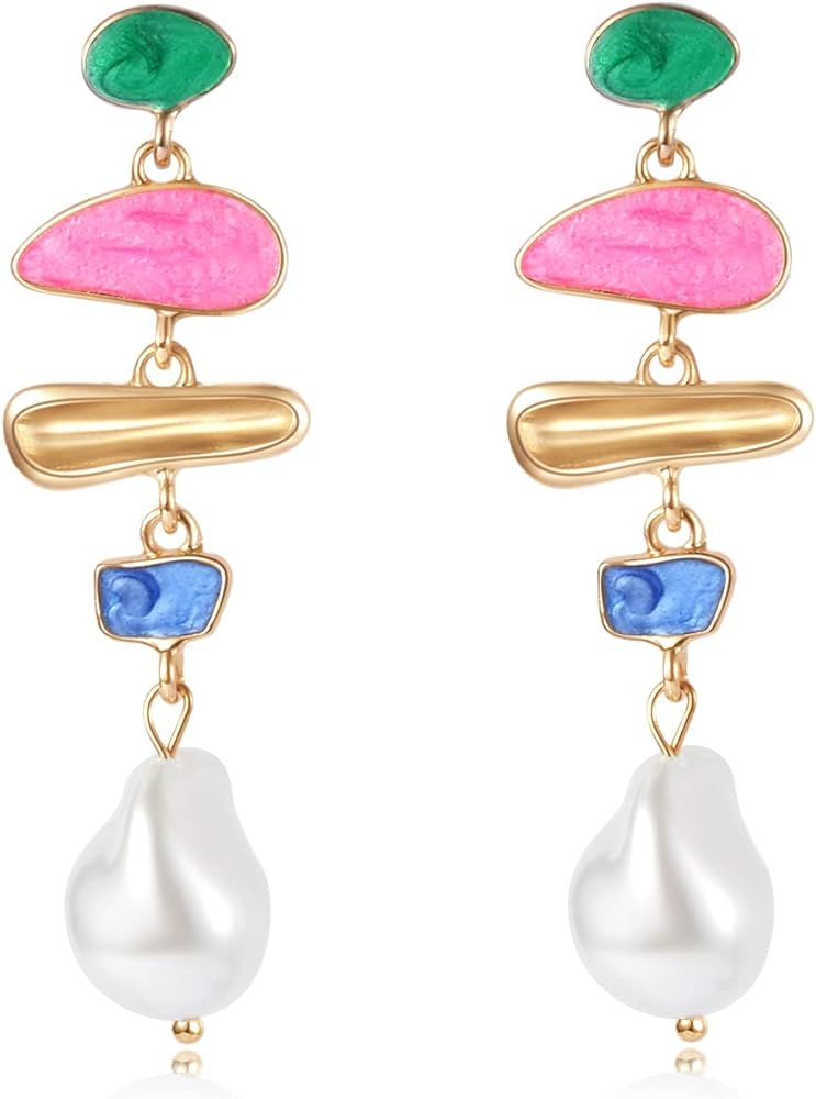 Baroque Pearl Drop Dangle Tassel Earrings Gold Huggie Hoop Earrings Dainty Fashion Handmade State... | Amazon (US)