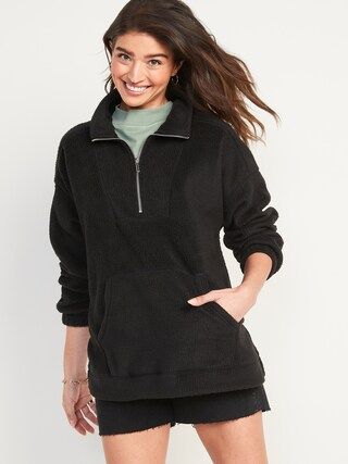 Oversized Sherpa Half-Zip Tunic Sweatshirt for Women | Old Navy (US)