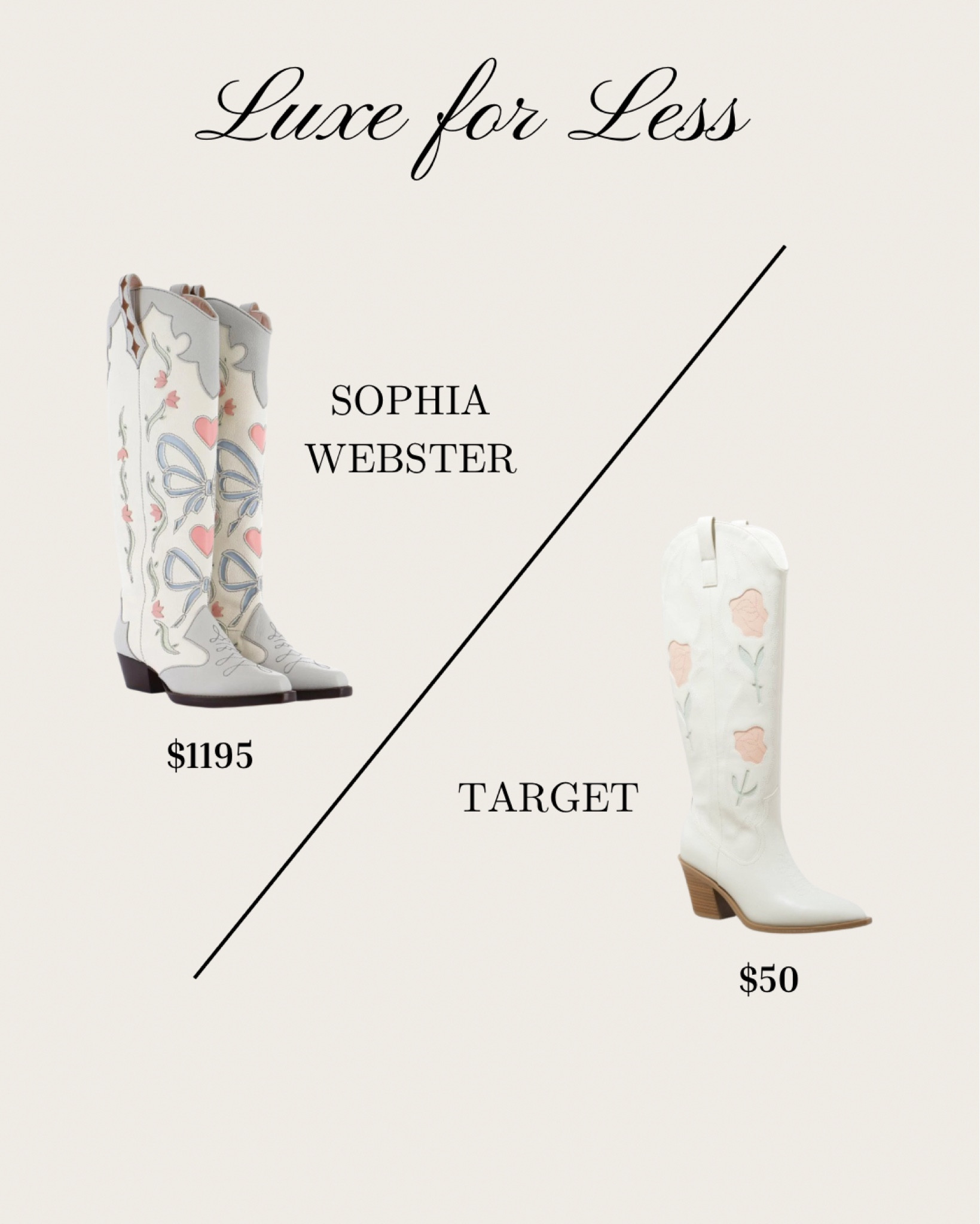 Cowgirl Chic Sophia Webster look alike! 

Target just launched these adorable cowgirl boots online only for just $50!

#luxeforless #looksforless #sophiawebster #cowgirlboots #target #dupe #

#LTKWatchNow #LTKFindsUnder50 #LTKStyleTip