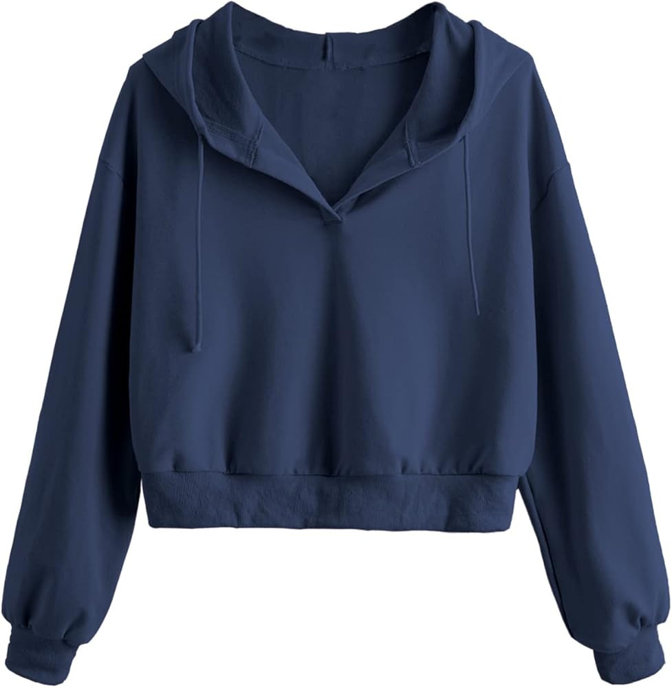 Verdusa Women's Long Sleeve Drop Shoulder Drawstring Crop Hoodie Sweatshirt | Amazon (US)