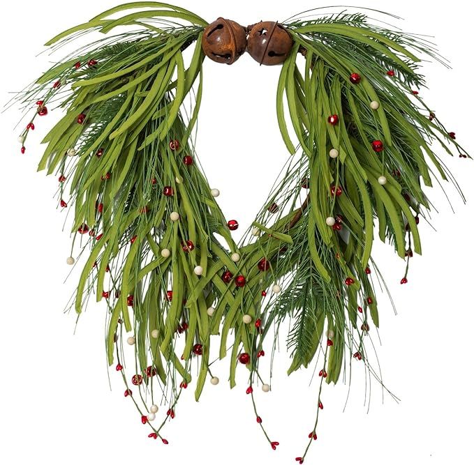NeoL'artes 22 Inch Green Grapevine Front Door Wreath with Bells and Berries for Christmas Home De... | Amazon (US)