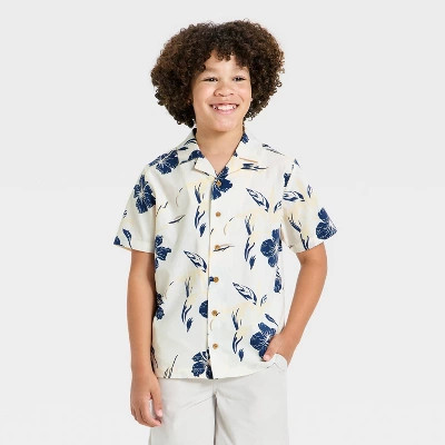 Grayson Threads Kids Boys' Short Sleeve Printed Button-Up Shirt - Cream L | Target