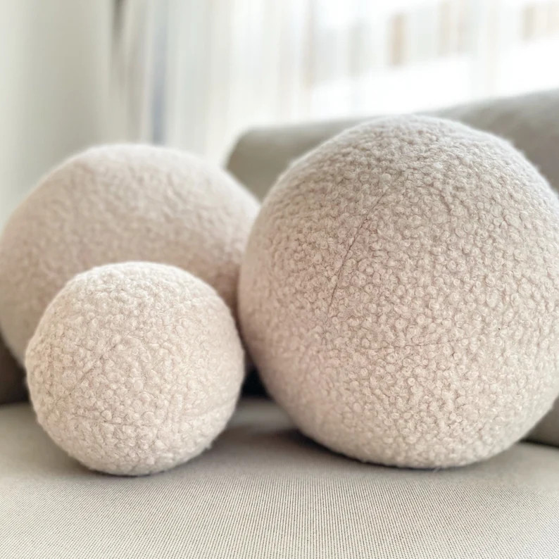 Boucle Ball Decorative Pillow, Teddy Ball Cushion,Best seller Home Decor,modern minimalism, fluff... | Etsy (US)