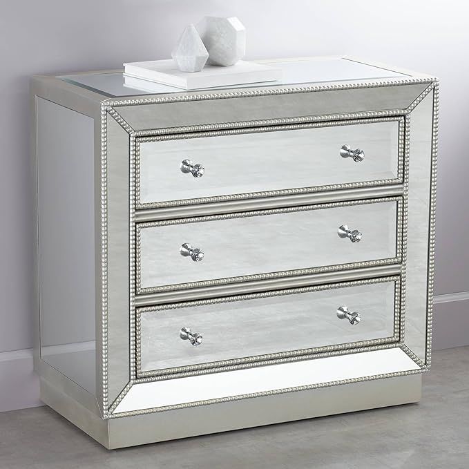 Trevi 32" Wide 3-Drawer Silver Mirrored Accent Chest | Amazon (US)