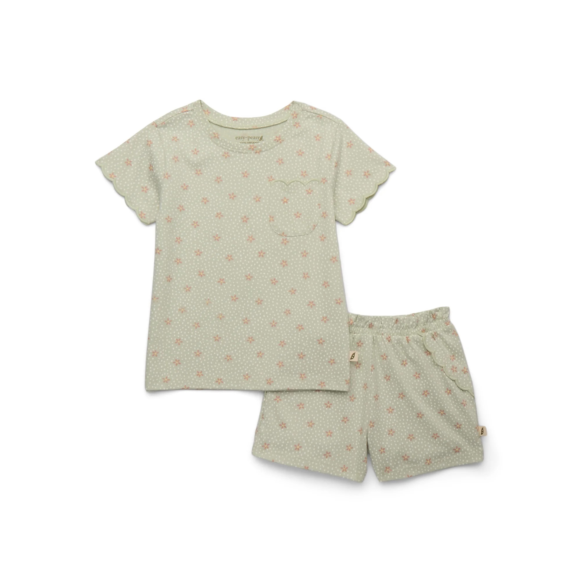 easy-peasy Toddler Girls Organic Jersey Sleeve Tee & Scallop Shorts Set, 2-Piece, Sizes 18M-5T | Walmart (US)