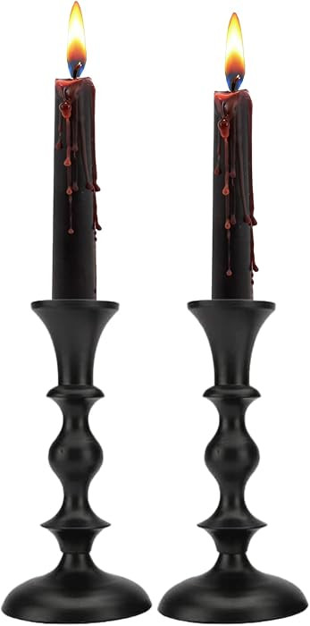 Black Candle Holders Set of 2 Decorative Centerpiece Table Candlesticks Holders for Taper Candles Home Decor Easter Candle Holders for Dinner Party Wedding Decorations | Amazon (US)