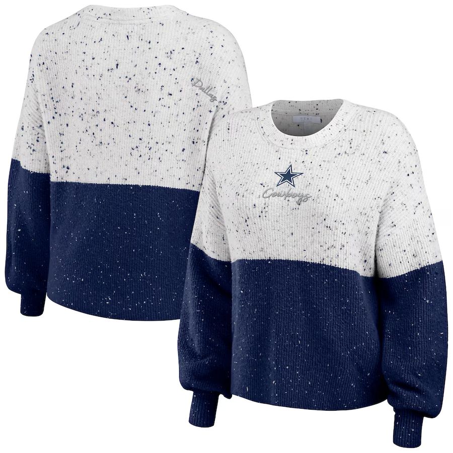 Dallas Cowboys WEAR by Erin Andrews Women's Color-Block Pullover Sweater - White/Navy | Fanatics
