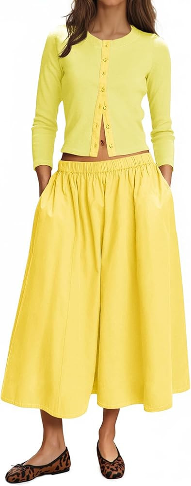 Tankaneo Womens 2 Piece Skirt Sets 3/4 Sleeve Knit Cardigan Elastic Waist Midi Skirt Outfits Casu... | Amazon (US)