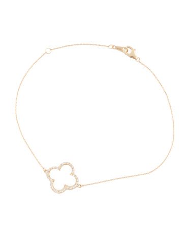 Made In The Usa 14kt Gold Cz Mother Of Pearl Clover Bracelet | TJ Maxx