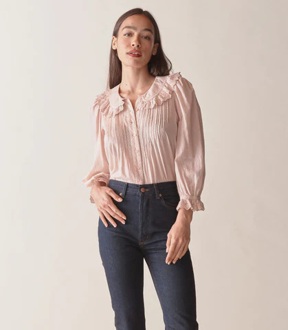 DÄ?EN Helene Top -- Sundried Rose - Size - Xl Cotton Button Up Feminine Victorian | DOEN