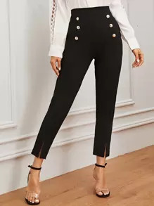 SHEIN Privé Double Button Split Hem Pants | SHEIN