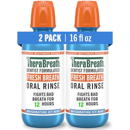 TheraBreath Fresh Breath Mouthwash, Icy Mint Flavor, Alcohol-Free, 16 Fl Oz (Pack of 2) | Amazon (US)