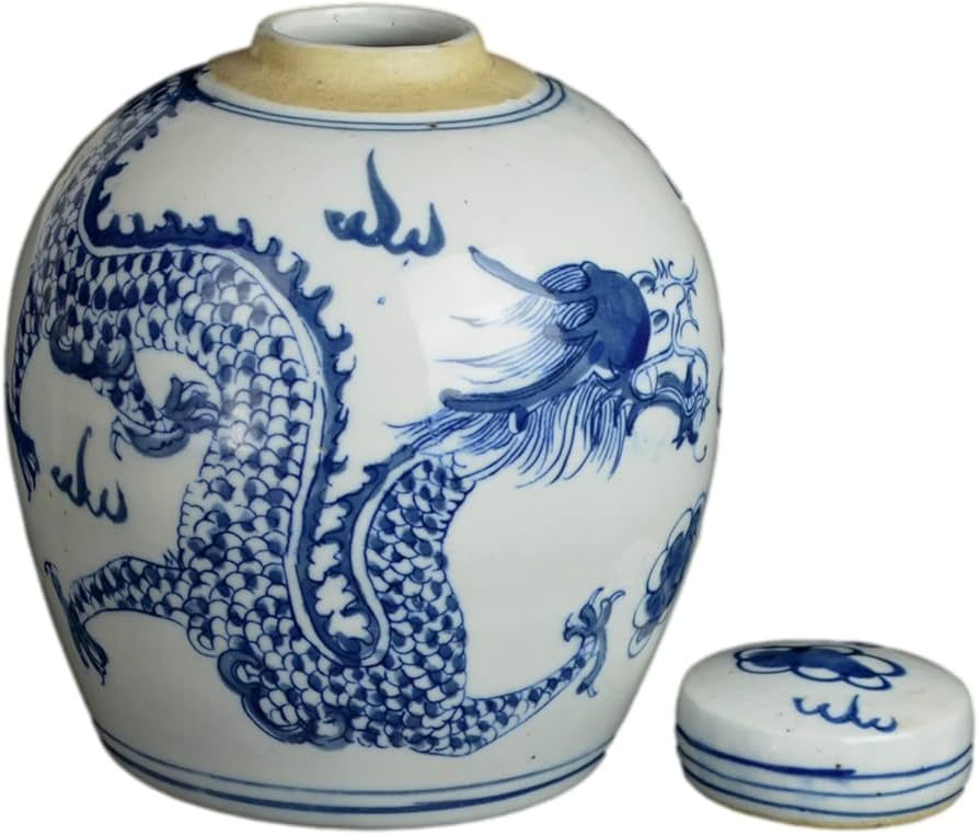 Festcool Retro Antique Like Style Blue and White Porcelain Dragon Ceramic Covered Jar Vase, China... | Amazon (US)