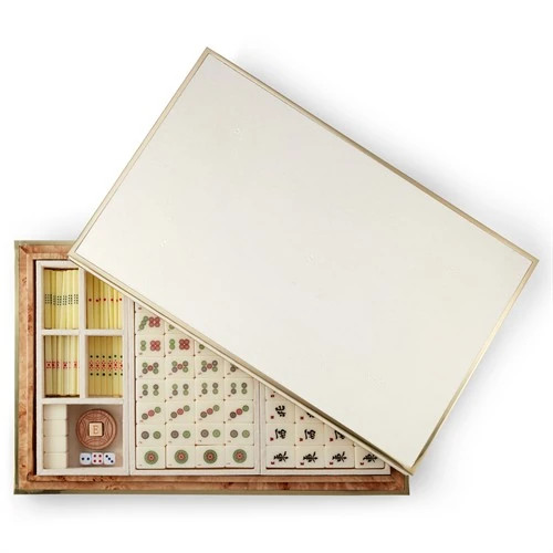 AERIN Updated Traditional Cream Shagreen Resin Tiles Mahjong Set | Kathy Kuo Home