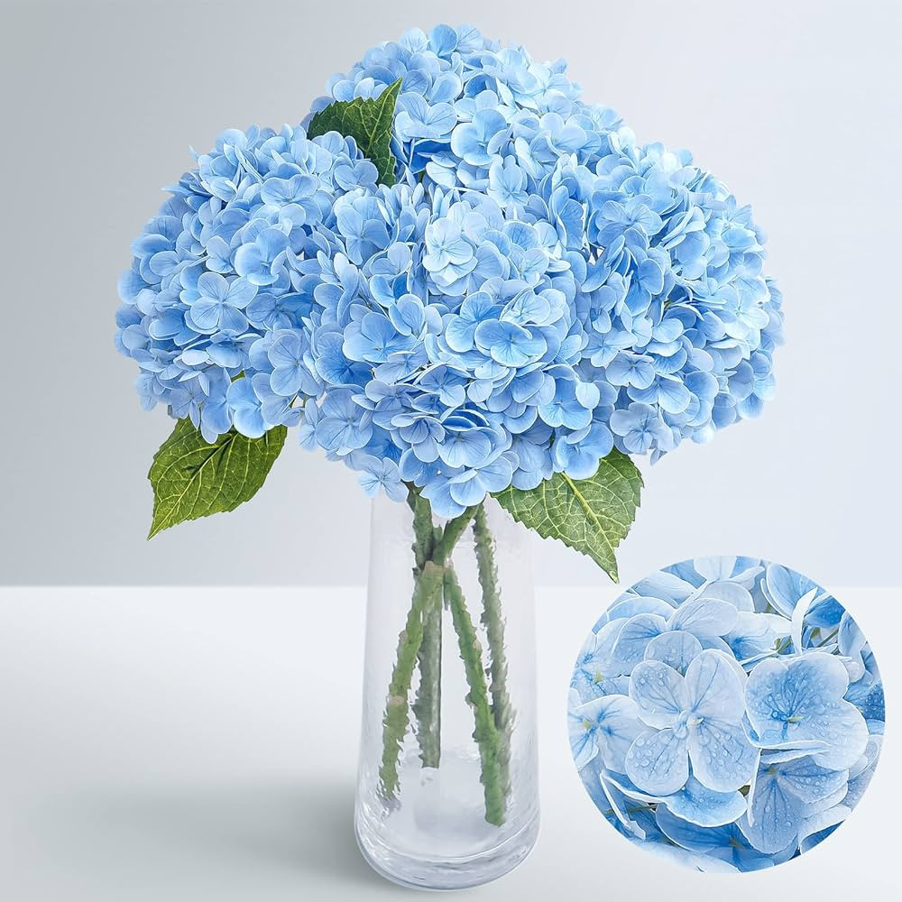 Waipfaru 21" Real Touch Blue Hydrangea Artificial Flowers with Long Stem & Leaves, Full Latex Fau... | Amazon (US)