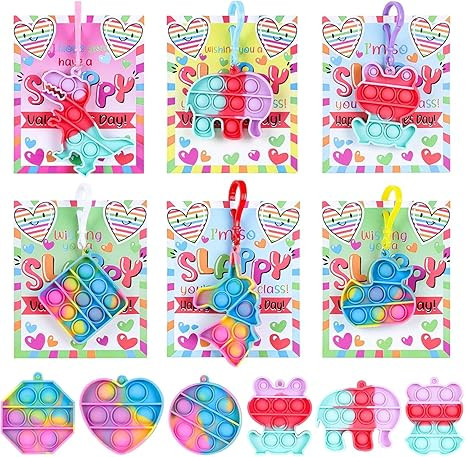 24 Packs Valentines Day Gifts for Kids,Valentines Pop Fidget Toys Bulk with Keychain for Kids Sch... | Amazon (US)