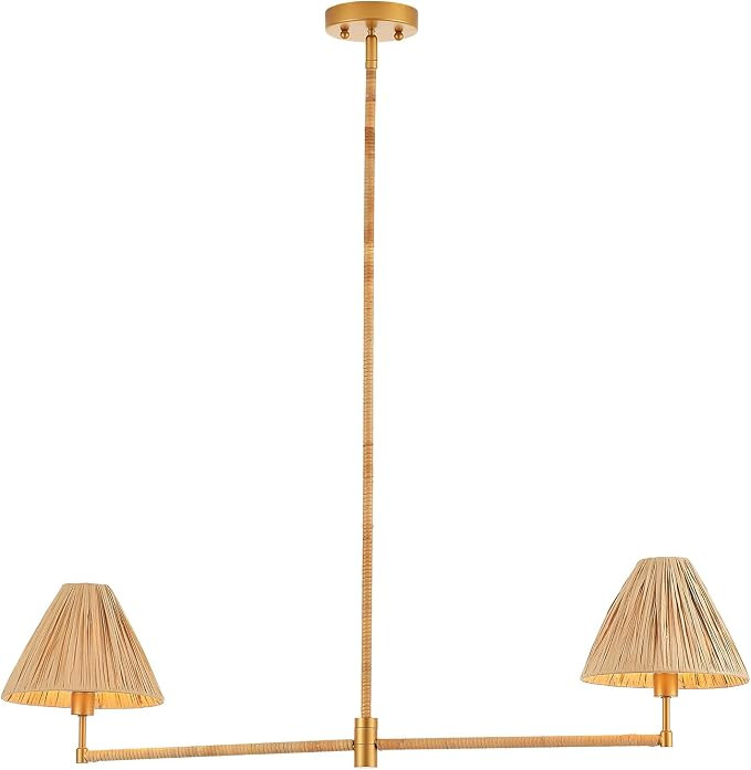 38“ Boho Hand Woven Rattan Pendant Light 2 Lights Rustic Farmhouse Coastal Chandelier for Kitch... | Amazon (US)