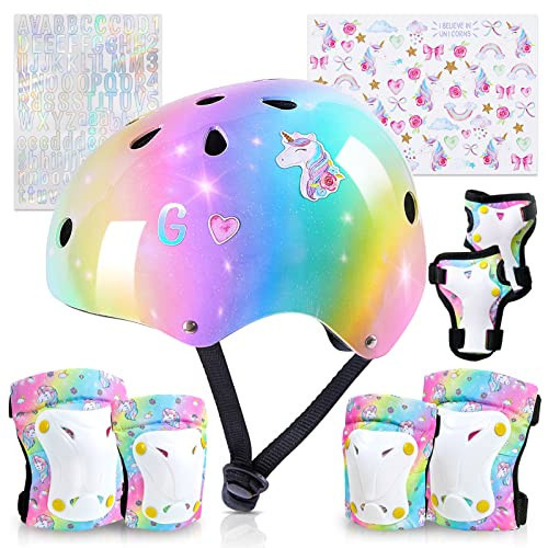 Kids Helmet, Toddler Bike Helmet with DIY Stickers Unicorn Knee Pads and Elbow Pads Set Adjustable Protective Gear Set for Girls Age 3-5-8 Years | Amazon (US)