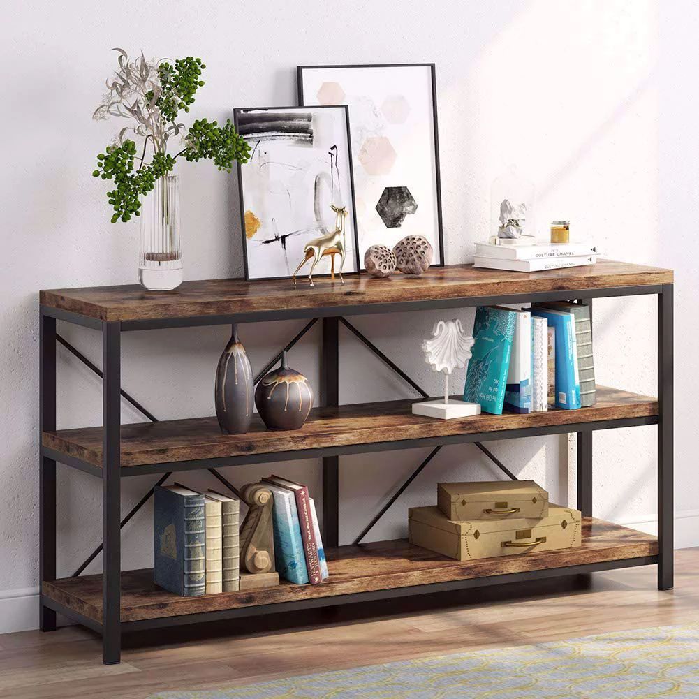 Rustic Console Sofa Table, 3 Tiers Industrial Narrow Long Sofa Table with Shelves for Hallway, En... | Walmart (US)