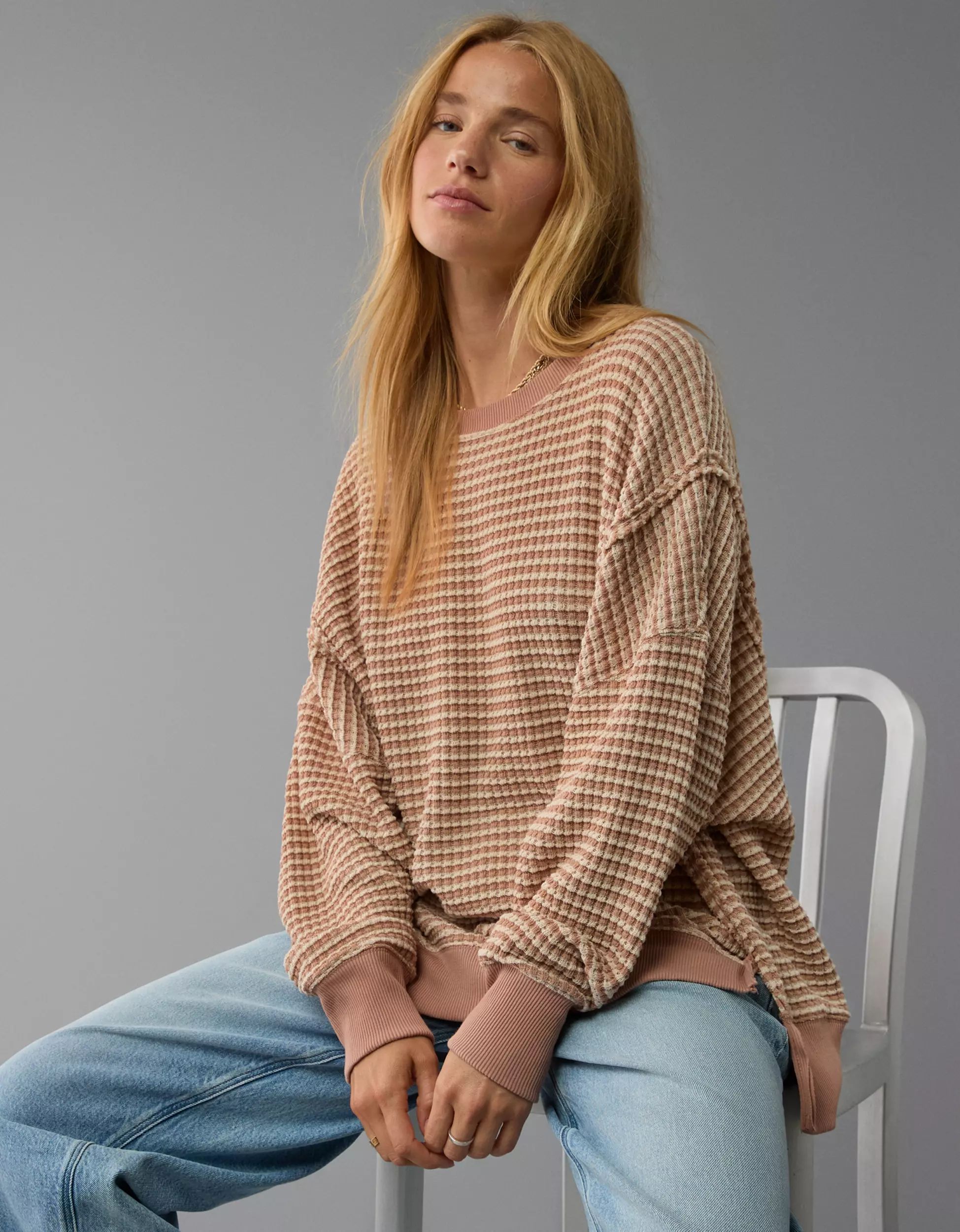 AE Big Hug Waffle Crew Neck Sweatshirt | American Eagle Outfitters (US & CA)