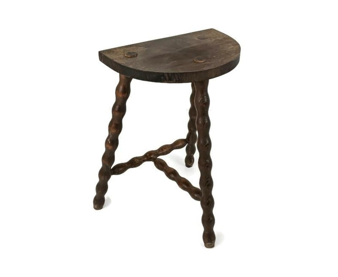 Antique Milking Stool Bench Pedestal Barn Country Style Wood Bobbin Legs Half Moon Top - Etsy | Etsy (US)