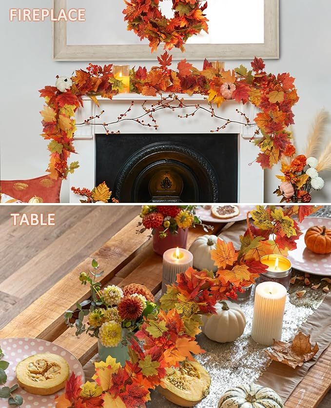 RECUTMS 4 Pcs Artificial Autumn Maple Leaves Garland 5.7Ft/Pieces Fall Garland Hanging Vine Fall ... | Amazon (US)