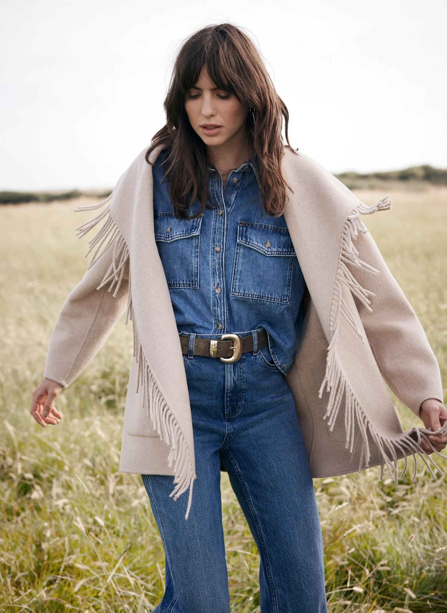 Beige Double Faced Tassel Coat | Mint Velvet