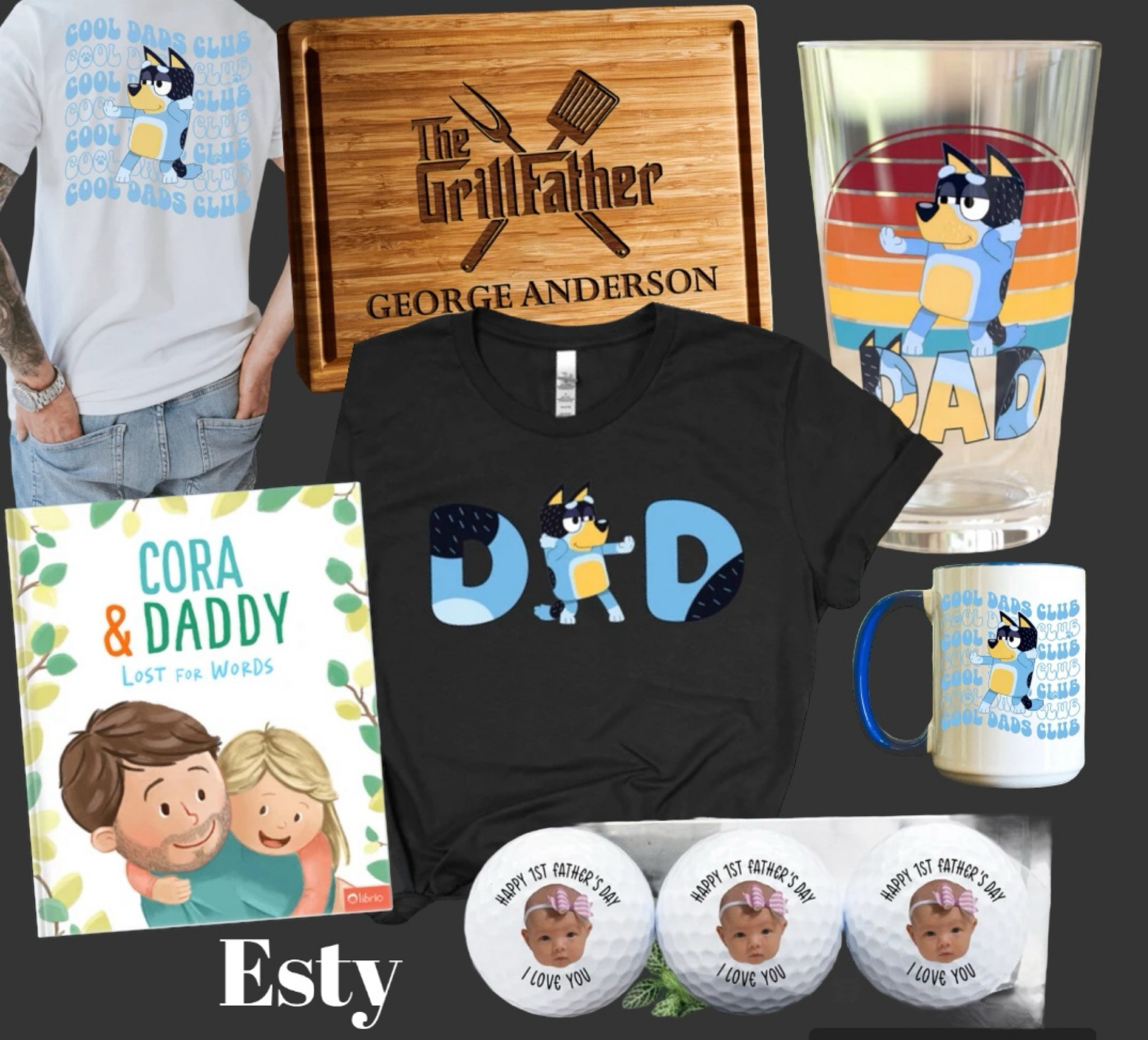 Father’s Day Gifts! 
Bluey DaD t-shirt, beer mug, glass, coffee mug, customizable kid and dad book, custom golf balls and cutting board 

#LTKGiftGuide #LTKSeasonal #LTKsalealert
