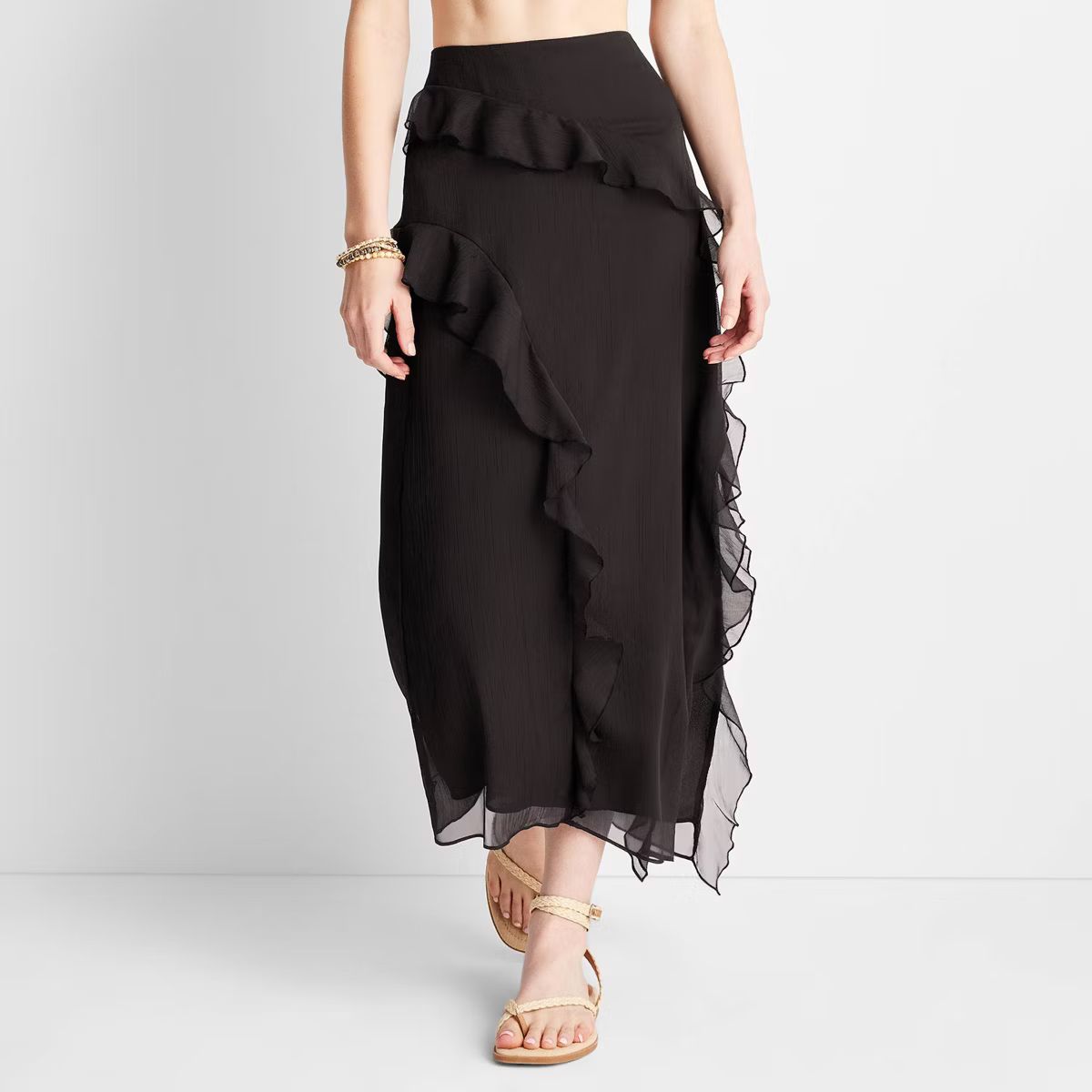 Women's Asymmetrical Ruffle Maxi Skirt - Future Collective™ with Jenee Naylor Dark Brown 16 | Target