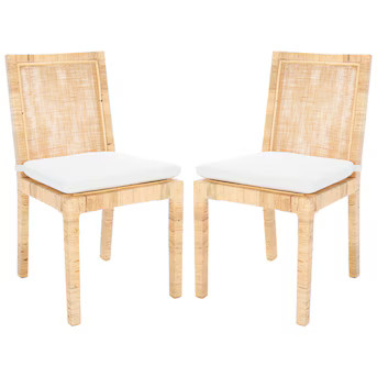 Safavieh Tojo Coastal Linen Dining Side Chair (Rattan Frame) | Lowe's