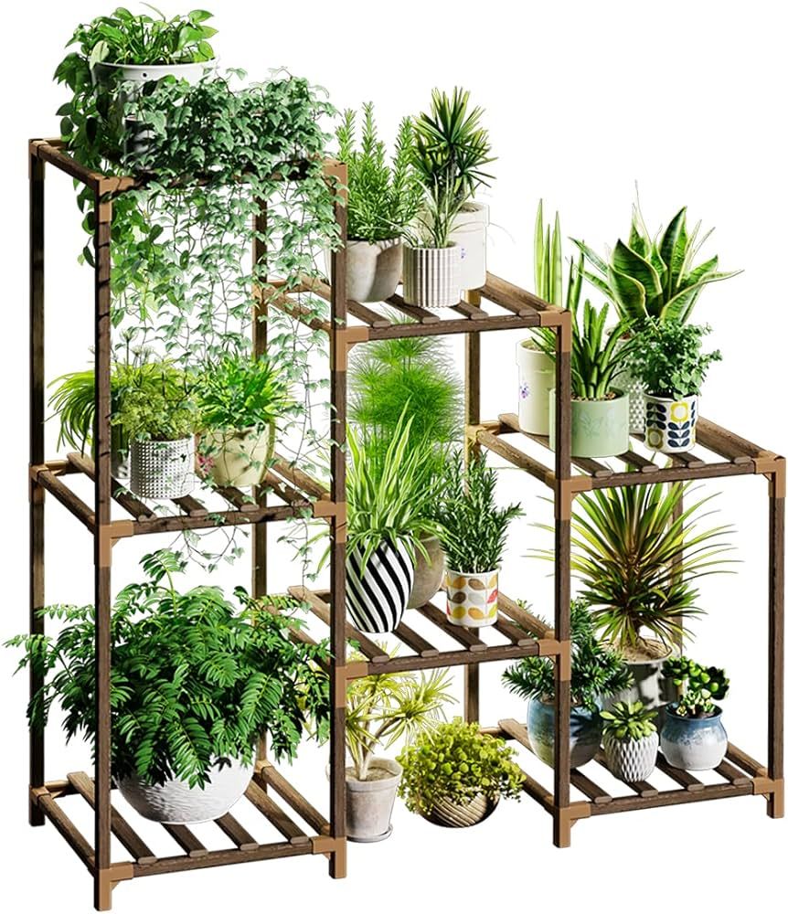 Bamworld Plant Stand Indoor Plant Stands Wood Outdoor Tiered Plant Shelf for Multiple Plants 3 Ti... | Amazon (US)