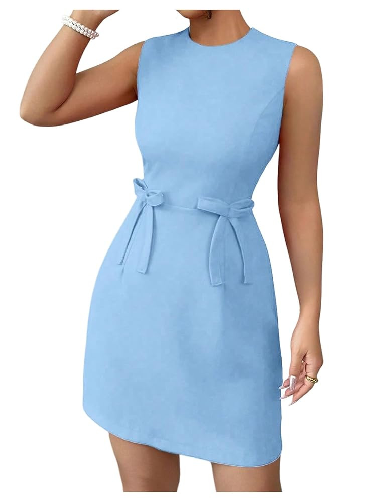 SOLY HUX Women's Summer Bow Mini Dress Crew Neck Sleeveless Elegant A Line Party Dresses | Amazon (US)