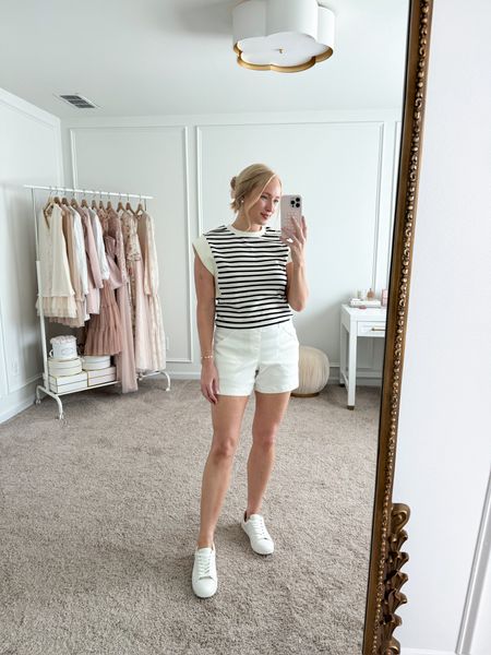 The Spanx Stretch Twill shorts are also included in the Spanx sale!! These sit a little lower than the stretch twill trouser shorts. I have these paired with a cute Spanx top and my favorite white tennis shoes. Wearing size medium in the shorts and small in the top. Use my code EARLYSUMMER for up to 40% off select shorts, dresses, and bodysuits through Sunday, May 19th. Summer outfits // Spanx outfits // white shorts // Spanx shorts // daytime outfits // Spanx fashion // Spanx sale 

#LTKStyleTip #LTKSeasonal #LTKSaleAlert
