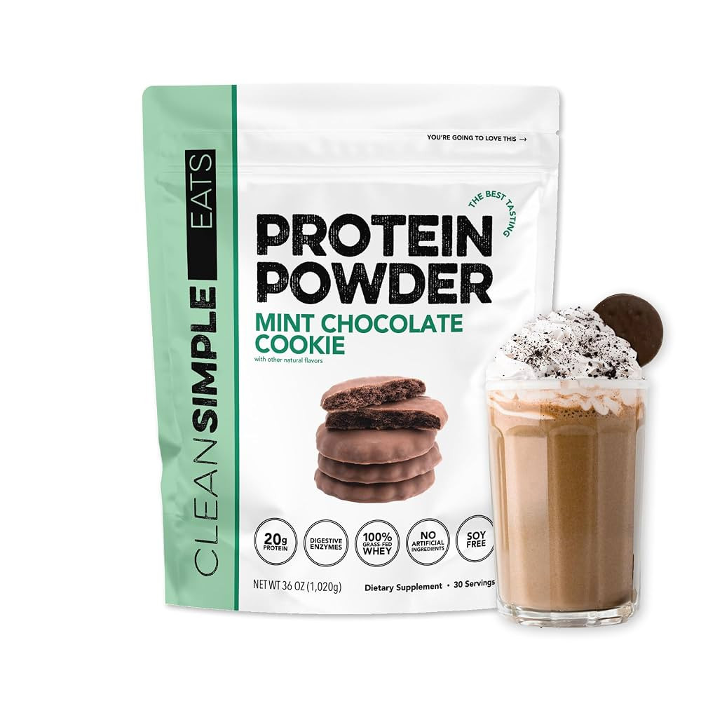 Clean Simple Eats Whey Protein Powder, Mint Chocolate Cookie Flavor Naturally Sweetened, 100% Gra... | Amazon (US)