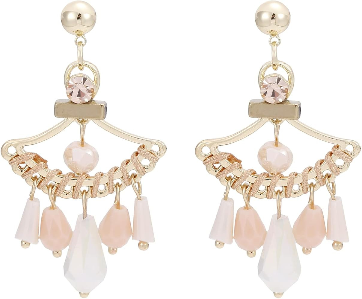 lureme Boho Earrings for Women, Geometric Round Earrings Fan Shaped Statement Earrings Leaf Earrings | Amazon (US)