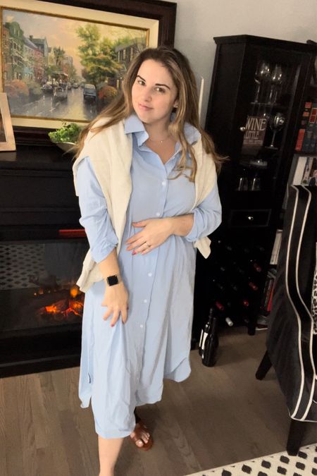 Love this affordable spring and summer linen blend shirt dress. Perfect for spring temps with a sweater draped over the shoulder. 

Dress - large 
Sweater - xl 
Sandals - 7 

#LTKcurves #LTKstyletip #LTKunder50