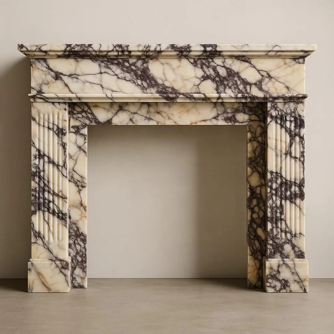 Hand-carved Calacatta Viola Marble Fireplace Mantel: Fluted Natural Stone, Fireplace Surround - E... | Etsy (US)