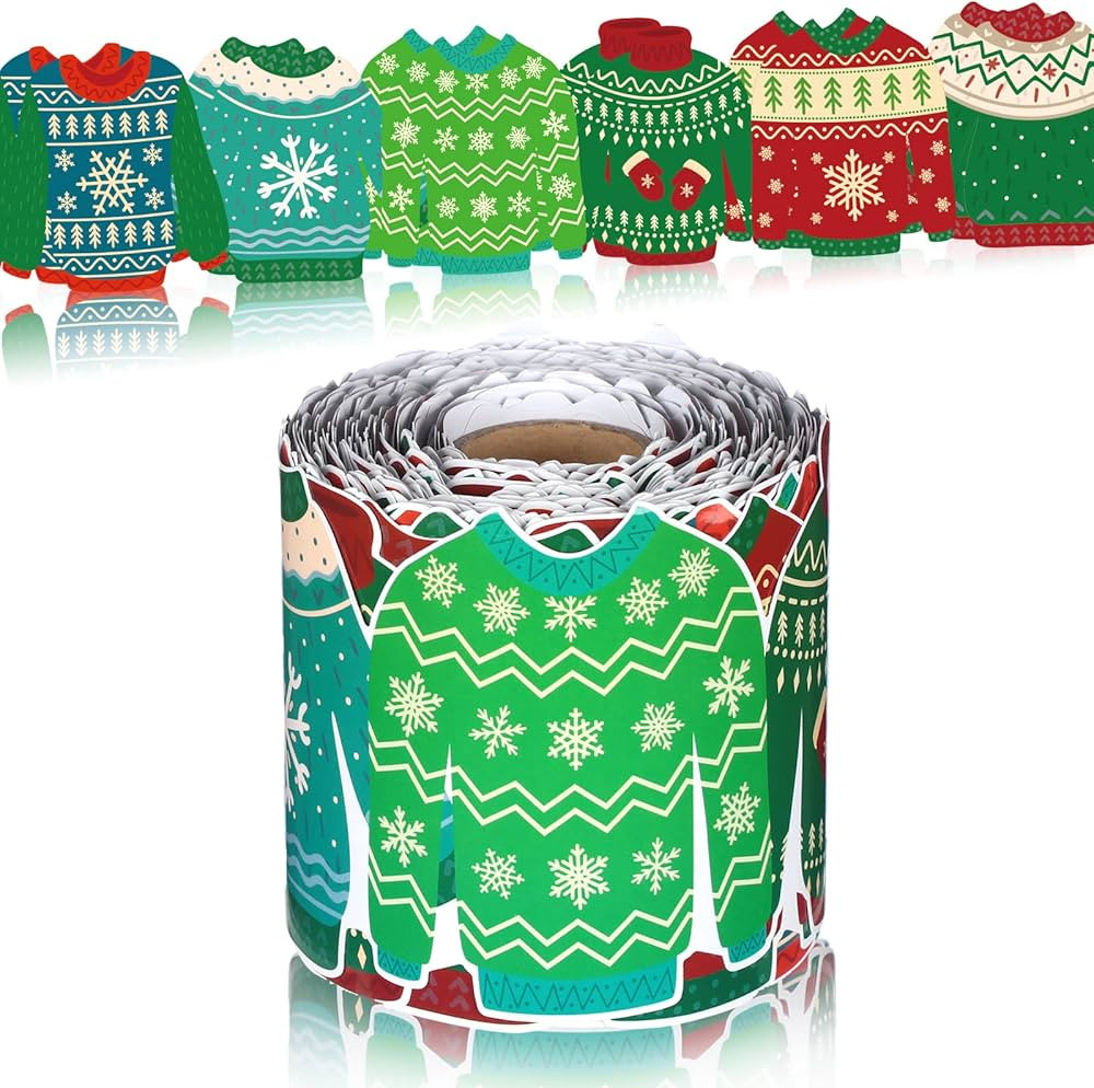 68.9 Feet Christmas Ugly Sweater Bulletin Board Border Colorful Winter Ugly Sweater Craft Rolled ... | Amazon (US)