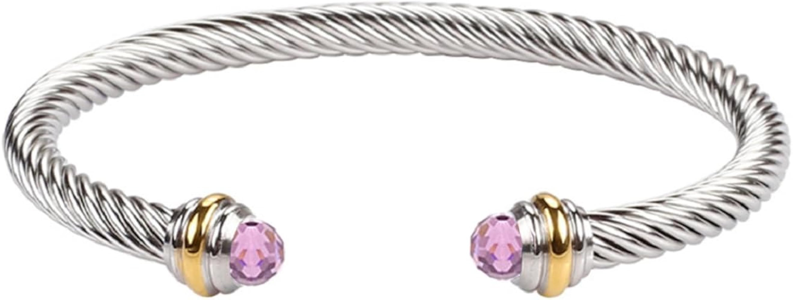 Adjustable Twist Stainless Steel Cable Wire Light Purple Charm Bracelets Friendship Open Bangle W... | Amazon (US)