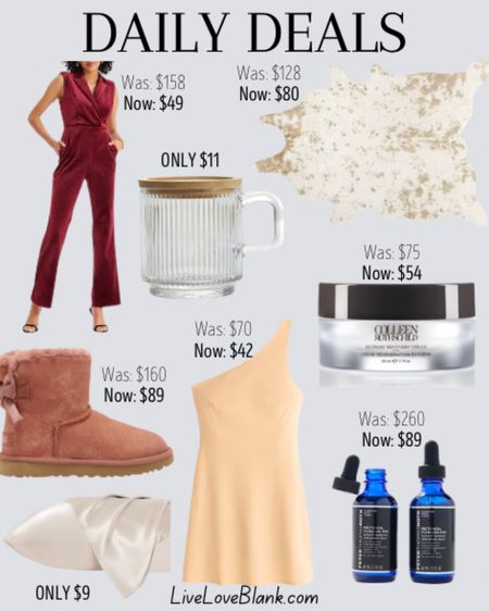 Daily deals 
Express red velvet jumpsuit only $49…Valentine’s Day outfit
Coffee mug with lid only $11…anyone else take too long to drink their coffee and then it’s cold? Love this lid to keep it warm
Peter Thomas Roth retinol fusion PM serum under $90
My area rug in most of my pics save almost $50!
Colleen Rothschild extreme recovery cream, save $21
Ugg mini bow glitter faux fur lined boots - pink for Valentine’s Day gift 
Abercrombie dress with built in shorts only $42
Satin pillowcases with over 266k positive reviews only $9


#LTKunder50 #LTKFind #LTKstyletip