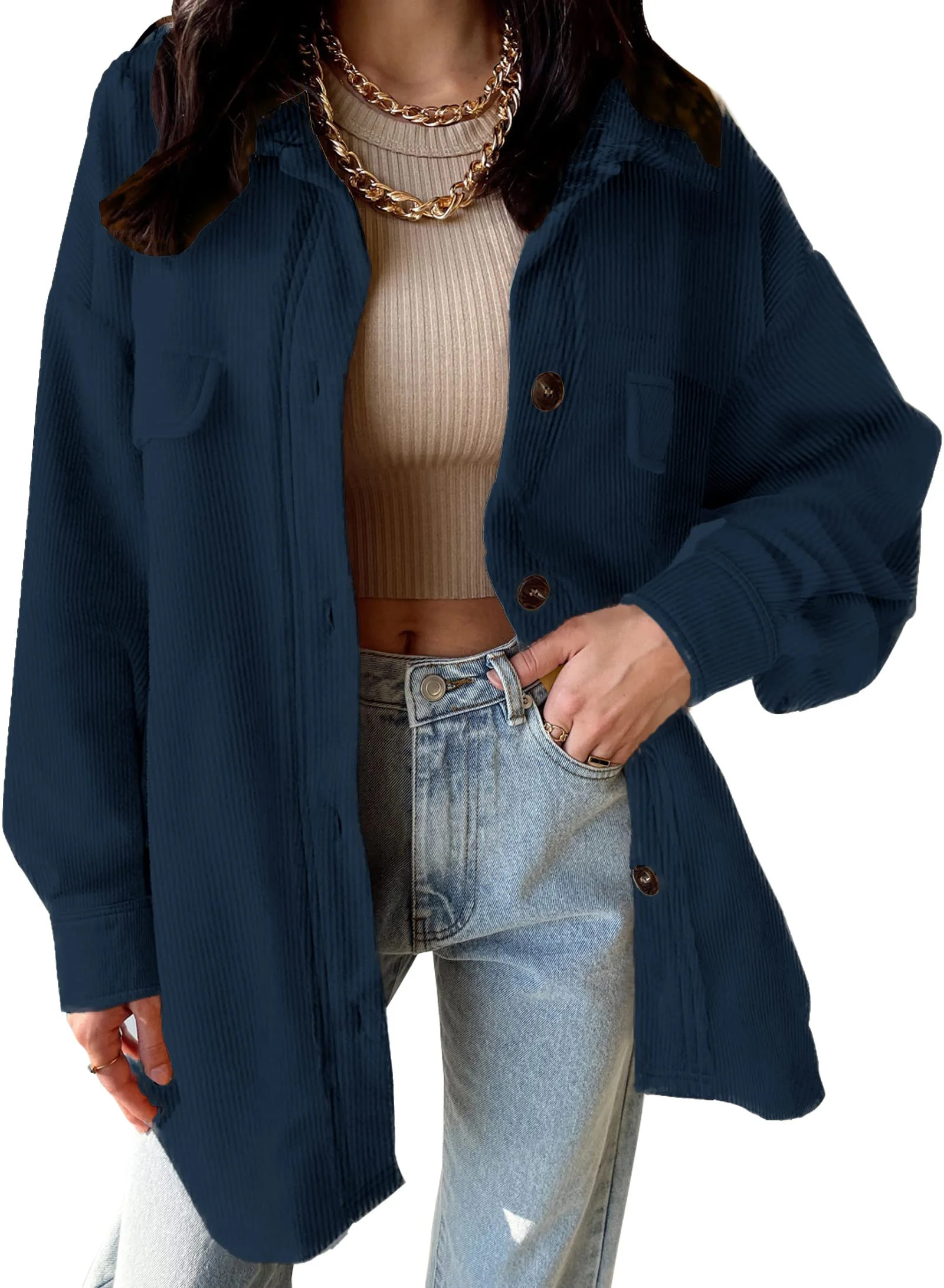 Vafful Womens Corduroy Shacket Blouses Oversize Boyfriend Button Down Shirts Pocket Long Sleeves ... | Walmart (US)