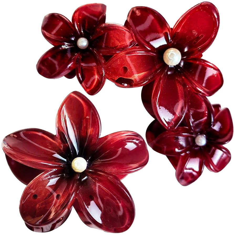 Wine Red Flower claw clips women girls,fancy hawaii flower hair clips,artificial pearls daisy dec... | Amazon (US)