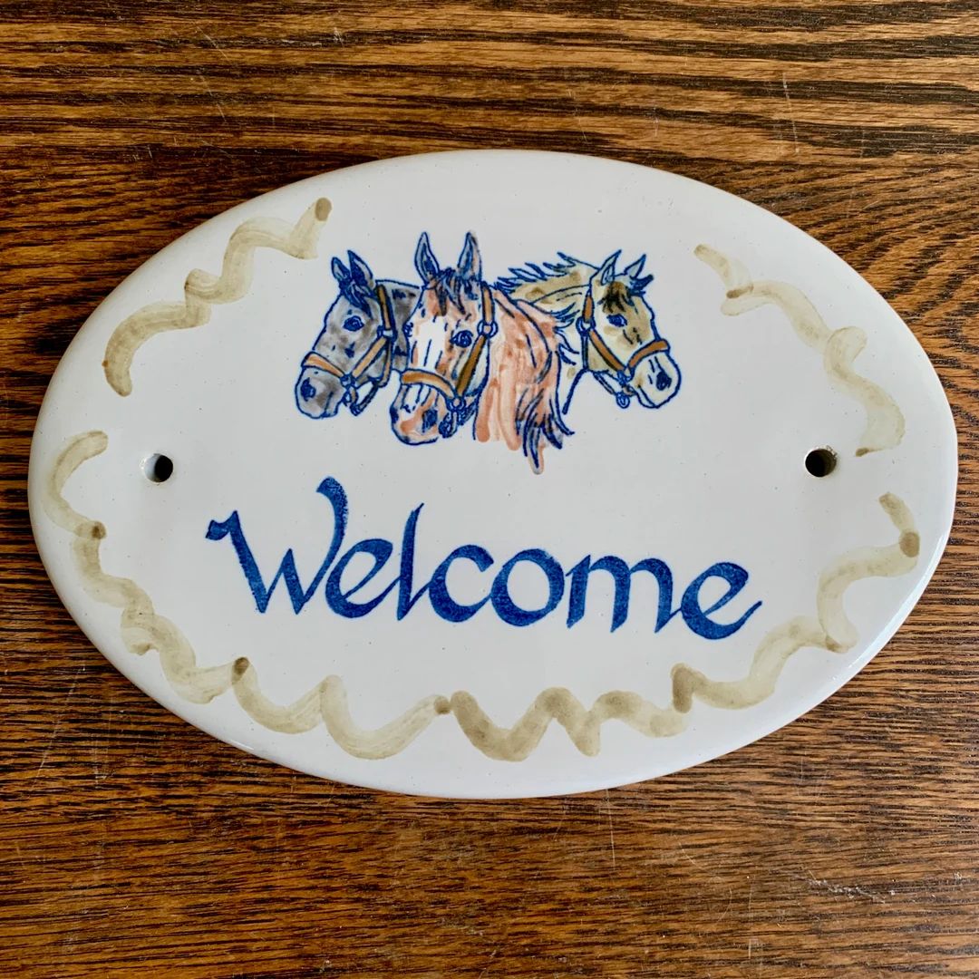 Louisville Stoneware Ceramic Welcome Sign With Three Horse Heads Pottery Discontinued Design - Et... | Etsy (US)