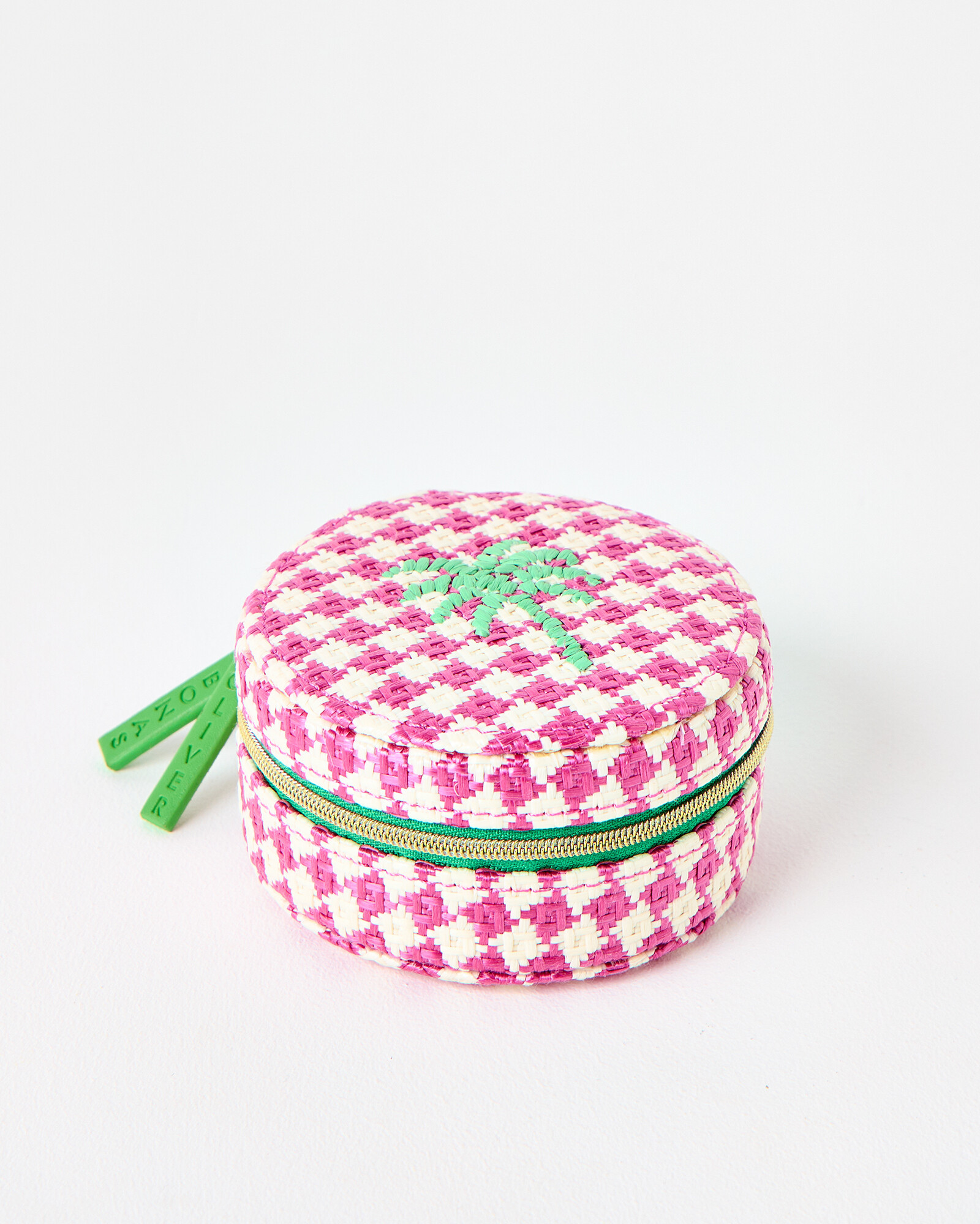Woven Pink Chequerboard Round Jewellery Box | Oliver Bonas | Oliver Bonas (Global)