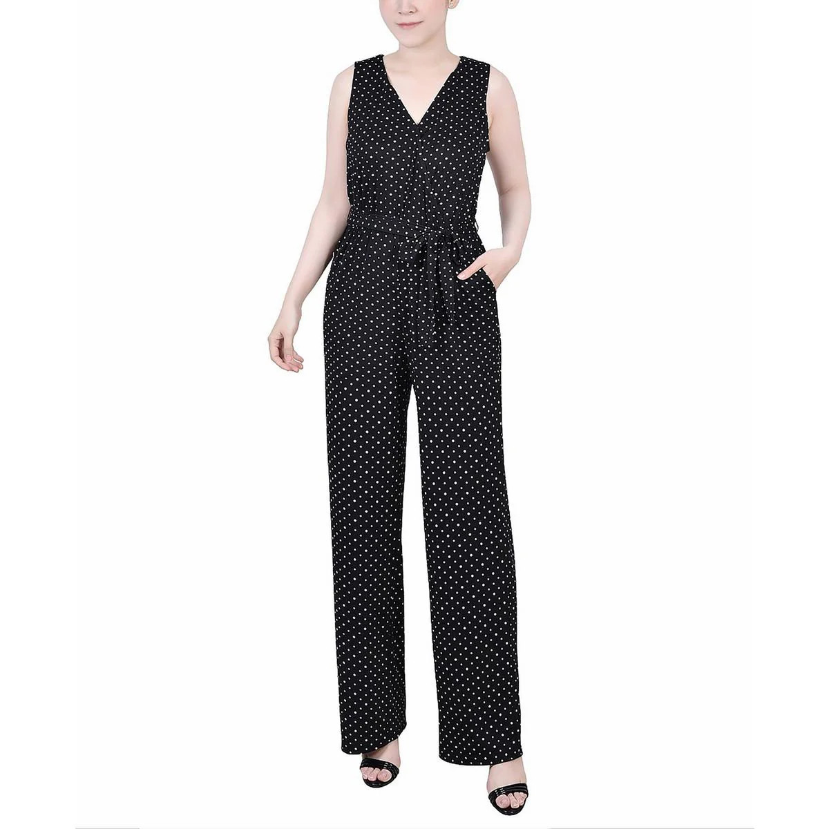 Petites Womens Knit Polka Dot Jumpsuit | Shop Simon