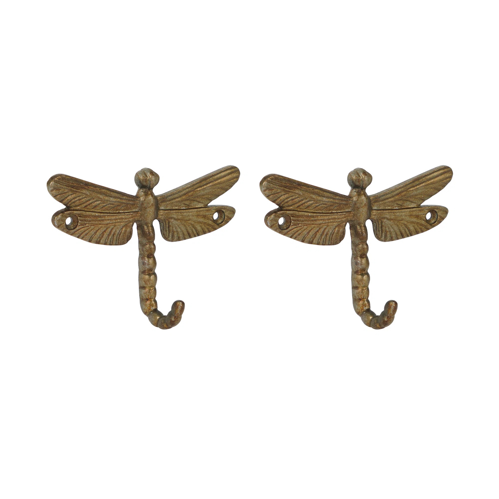 2 Piece Metal Brass Dragonfly Wall Mounted Over The Door Wall Hook | Wayfair North America