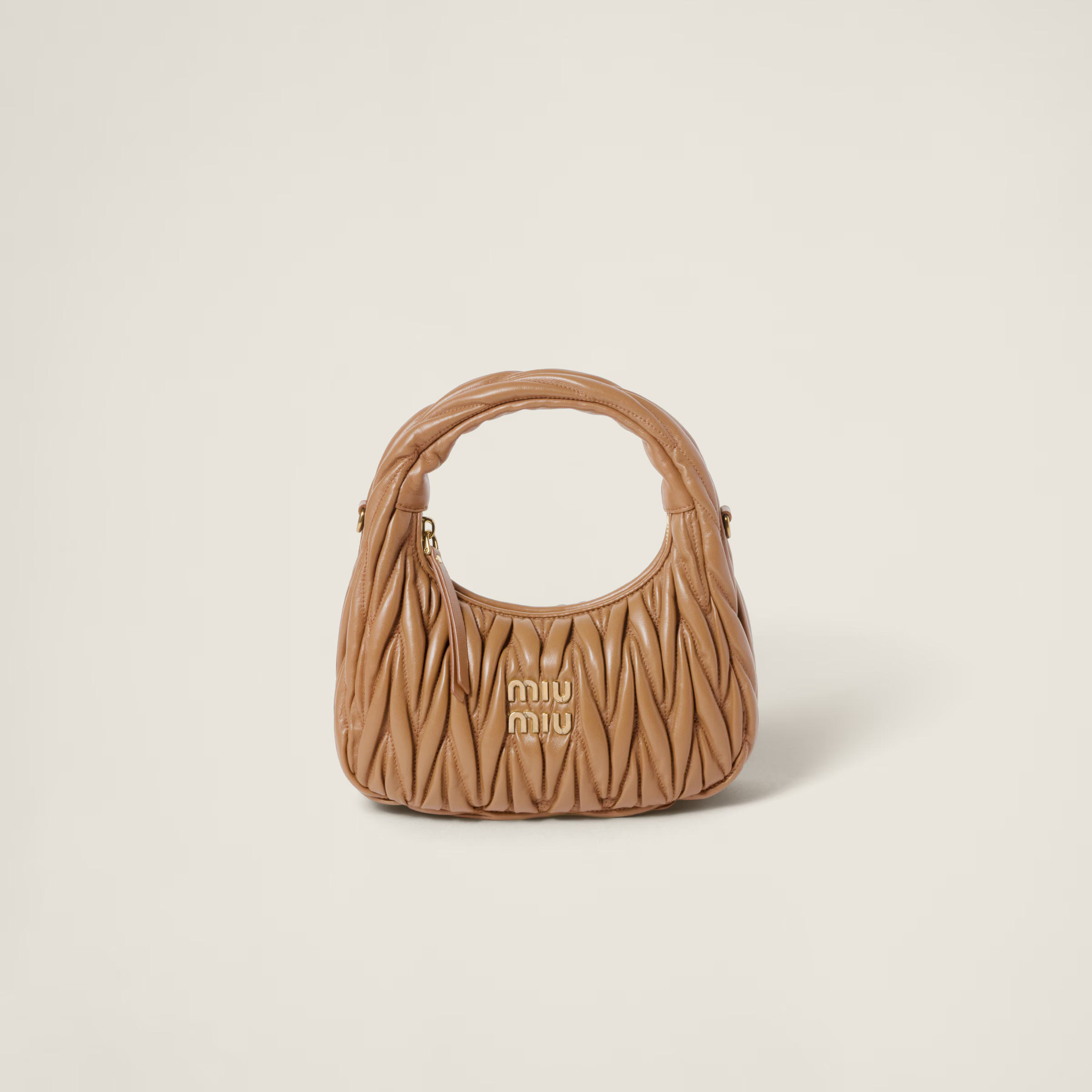 Caramel Wander Matelassé Nappa Leather Hobo Bag | Miu Miu | Miu Miu US
