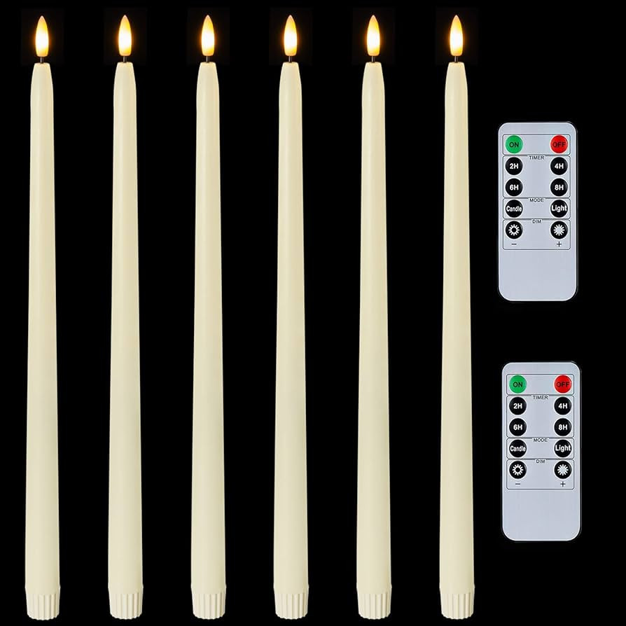 Homemory 15 inches Real Wax Flameless Taper Candles with Remote Timer, 6 Pcs Ivory LED Taper Cand... | Amazon (US)