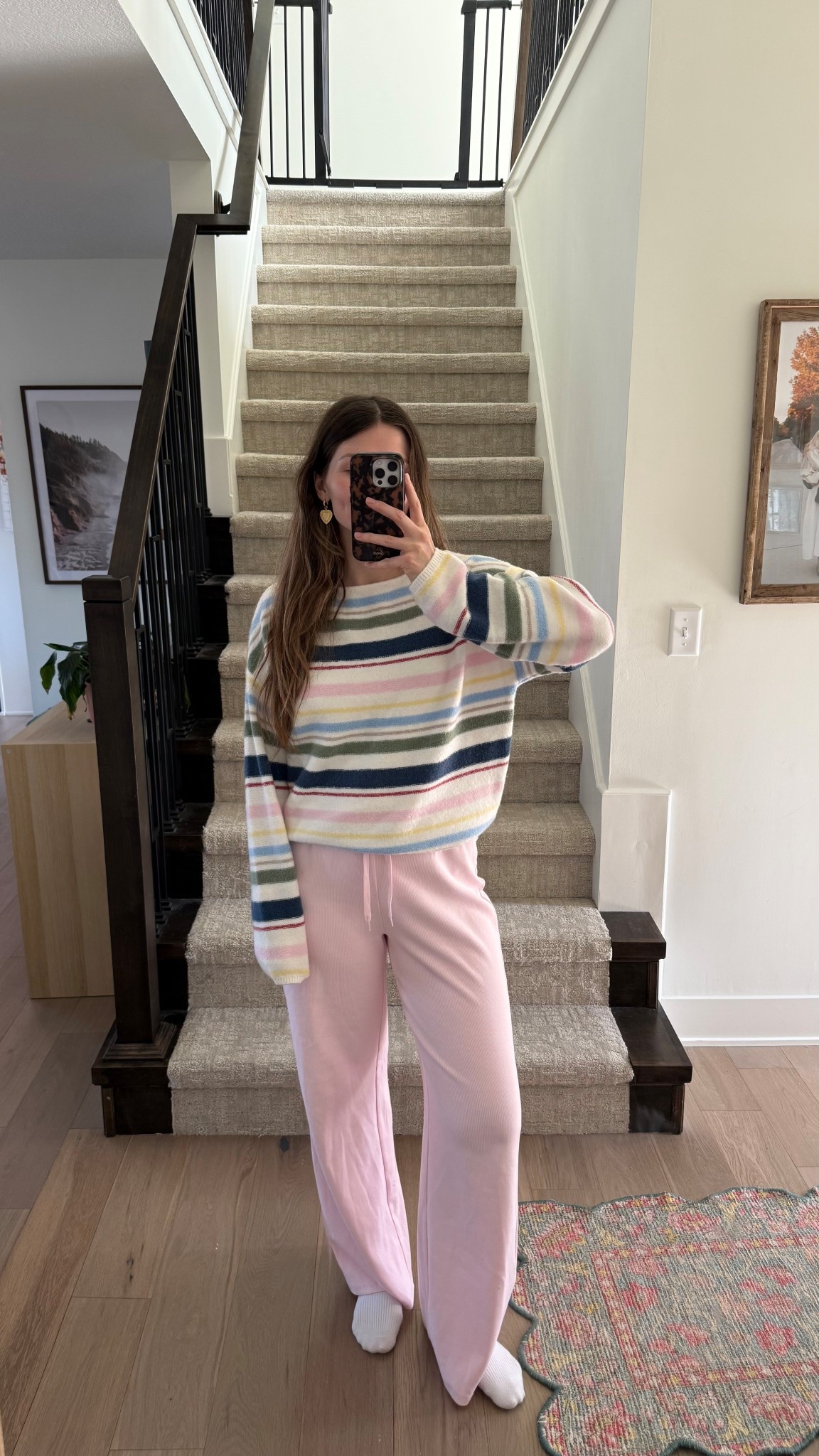 Wearing a small in colorful striped sweater, so soft and comfy! Sized up in pants postpartum, wearing a medium! 

Mom outfit, spring colors

#LTKootd